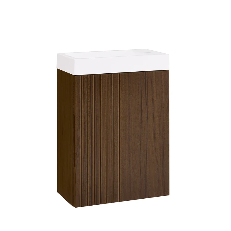 SoBuy BZR196-BR Meuble Sous Vasque Suspendu Bois Foncé avec Lavabo Céramique, Porte Soft-Close Sans Poignée, Étagère, 15kg – 40x22x56 cm