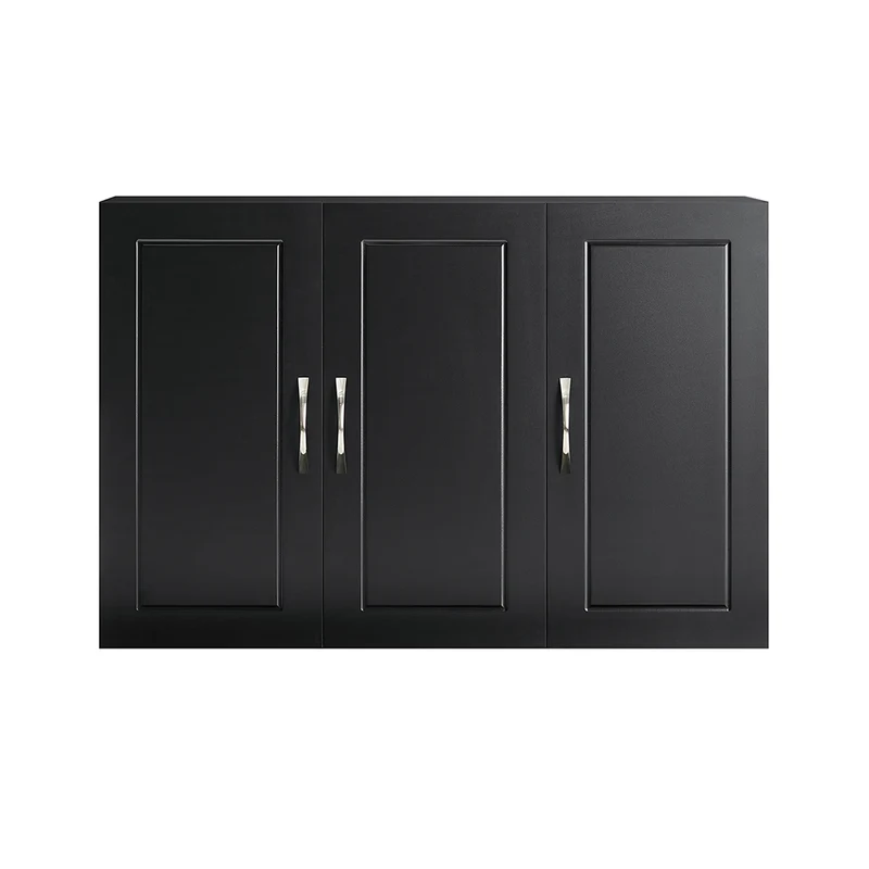 Prévente SoBuy FRG231-L-SCH Meuble Haut Suspendu Noir 90 cm avec 3 Portes et Étagère Réglable – MDF E1, Charge 36 kg, Sangle Anti-Basculement