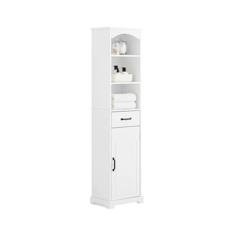SoBuy BZR206-W Colonne Salle de Bain avec Tiroir et Étagères Réglables, Gain de Place, pour Salle de Bain et WC, Usage Quotidien – L42×P30×H173 cm, Bois, Blanc