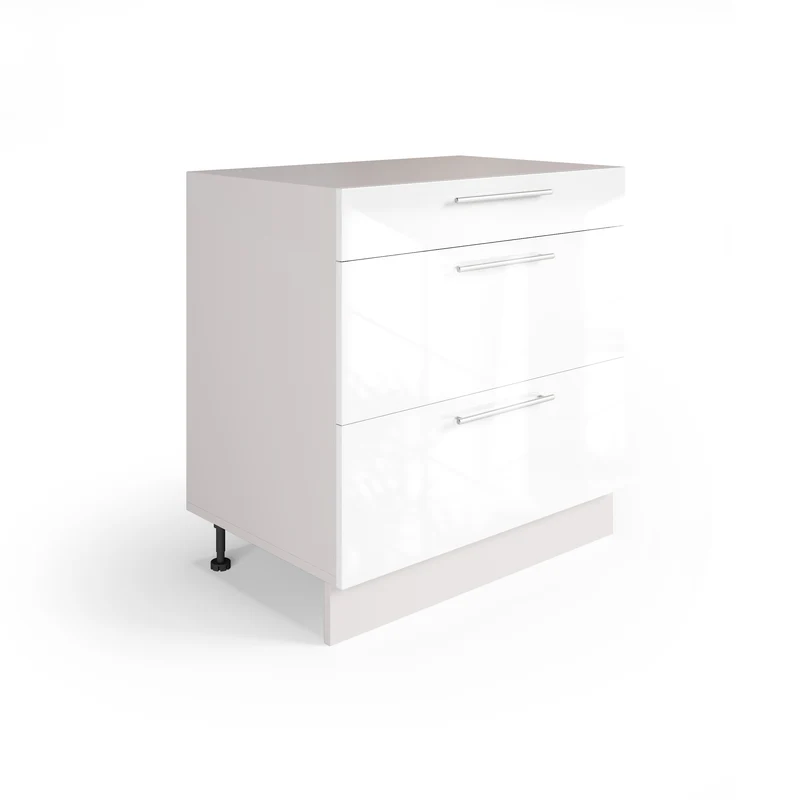 Meuble de Cuisine Bas, Casserolier 80 cm, 3 Tiroirs