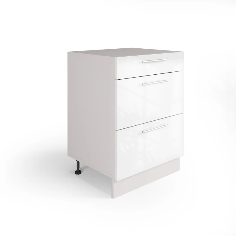 Meuble de Cuisine Bas, Casserolier 60 cm, 3 Tiroirs