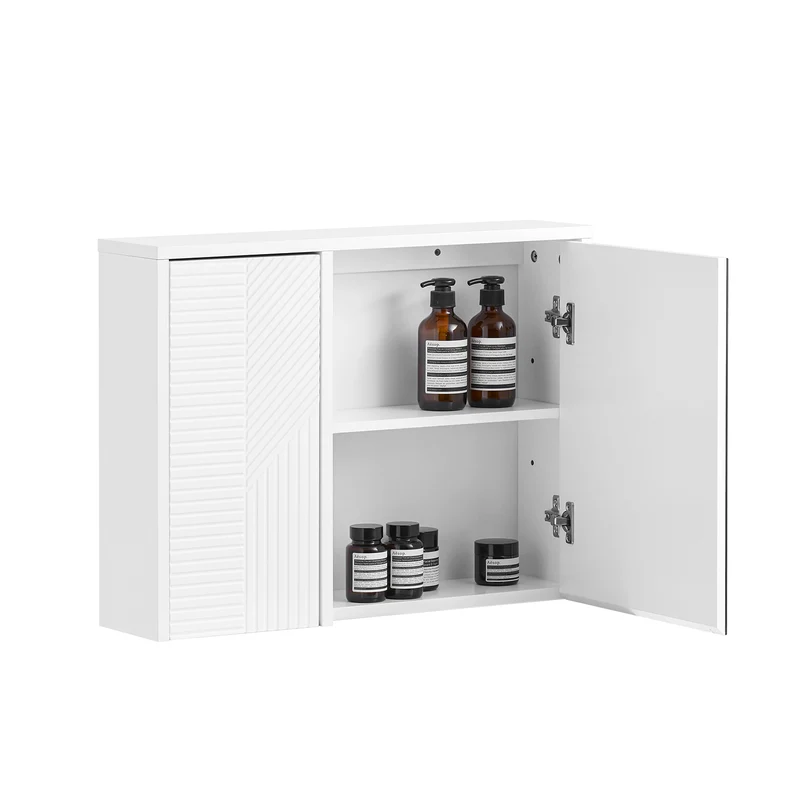 SoBuy BZR153-W Armoire Murale avec Miroir, Placard de Rangement , Meuble Haut avec 2 Portes, Étagères Réglables, 60x15x46 cm