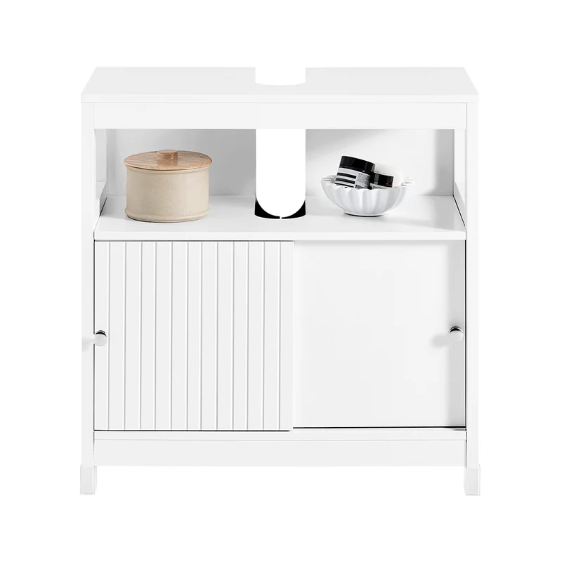 SoBuy BZR185-W Meuble sous-Lavabo, Meuble sous-Vasque Meuble de Rangement de Salle de Bain, 2 Étagères, 2 Portes Coulissantes