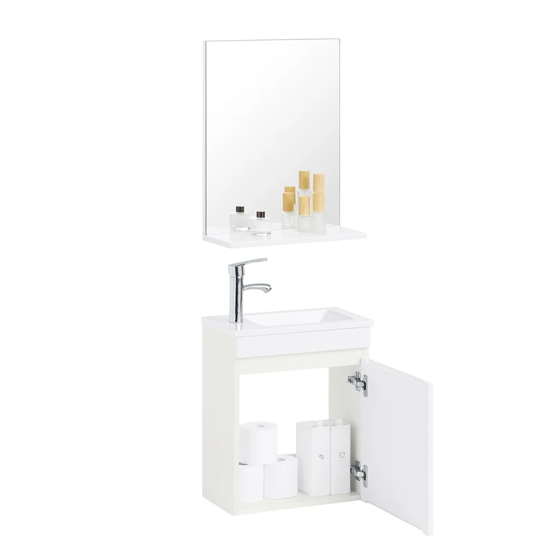 SoBuy BZR170-SET Meuble Suspendu pour Lavabo avec Miroir Meuble sous Vasque avec Miroir Ensemble de Lavabo en céramique