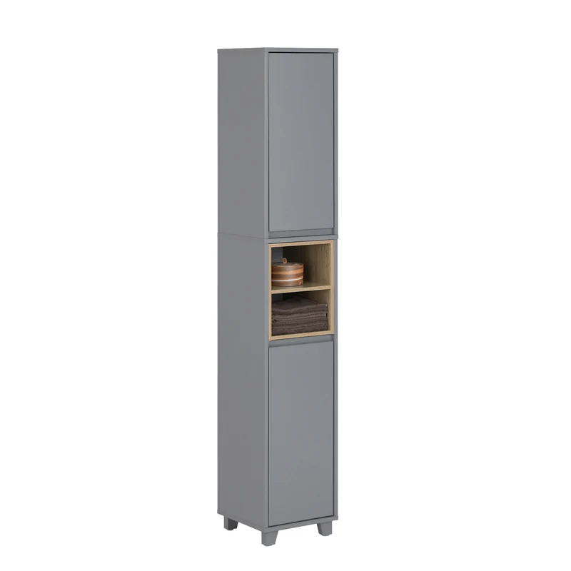 SoBuy BZR147-DG Meuble Colonne Armoire de Salle de Bain Étagère Étroite avec 2 Portes et 2 Compartiments