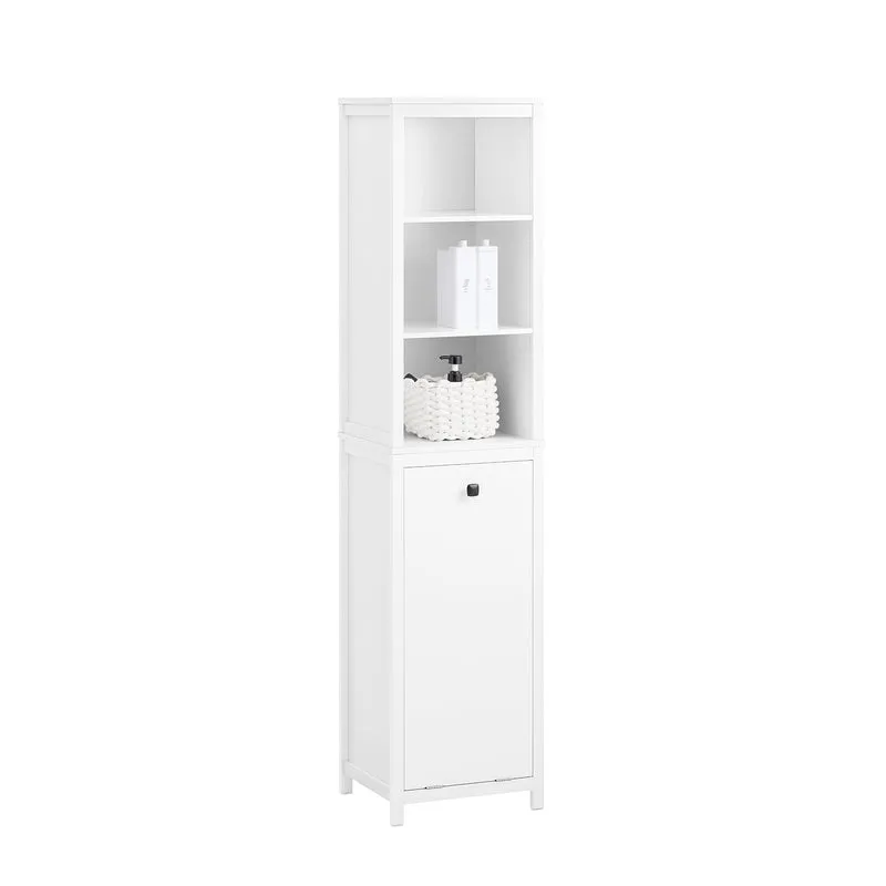 SoBuy BZR95-W Meuble Colonne de Salle de Bain, Étagère de Rangement avec 1 Panier à Linge et 3 Étagères