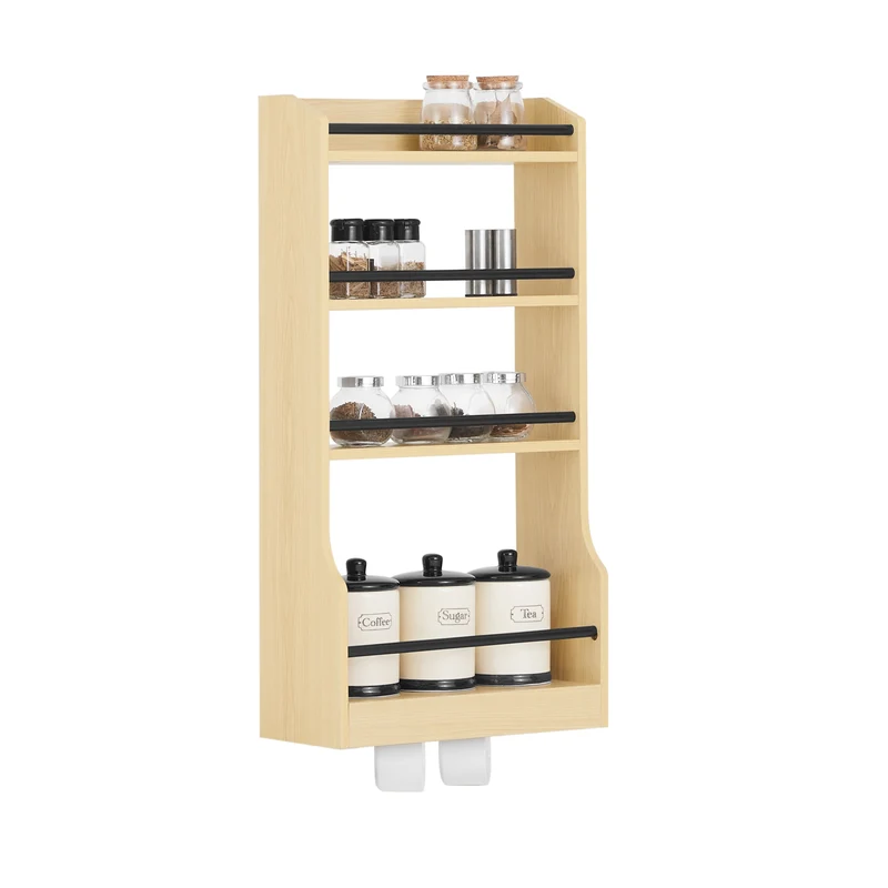 SoBuy KCR12-N Étagère à Suspendre Murale Étagère à Épices Rangement Cuisine Étagère de Salle de Bain avec 4 Étagères et 3 Crochets