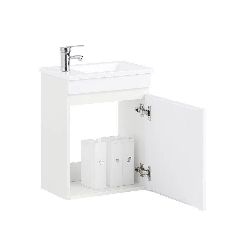 SoBuy BZR170-W Meuble Suspendu pour Lavabo Armoire de Salle de Bain avec Lavabo ，avec Vasque Ensemble de Lavabo en céramique