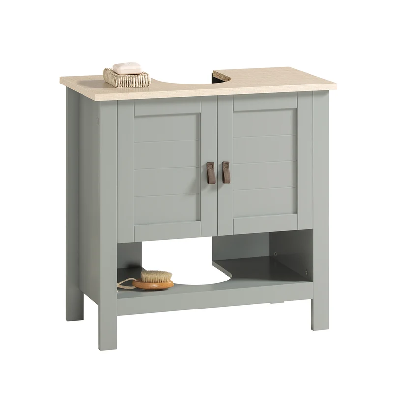 SoBuy BZR69-II-HG Meuble sous Lavabo avec Étagère Réglable et Niche Ouverte, pour Salle de Bain et WC, Rangement Optimisé, Compact – L60×P30×H60 cm, Gris