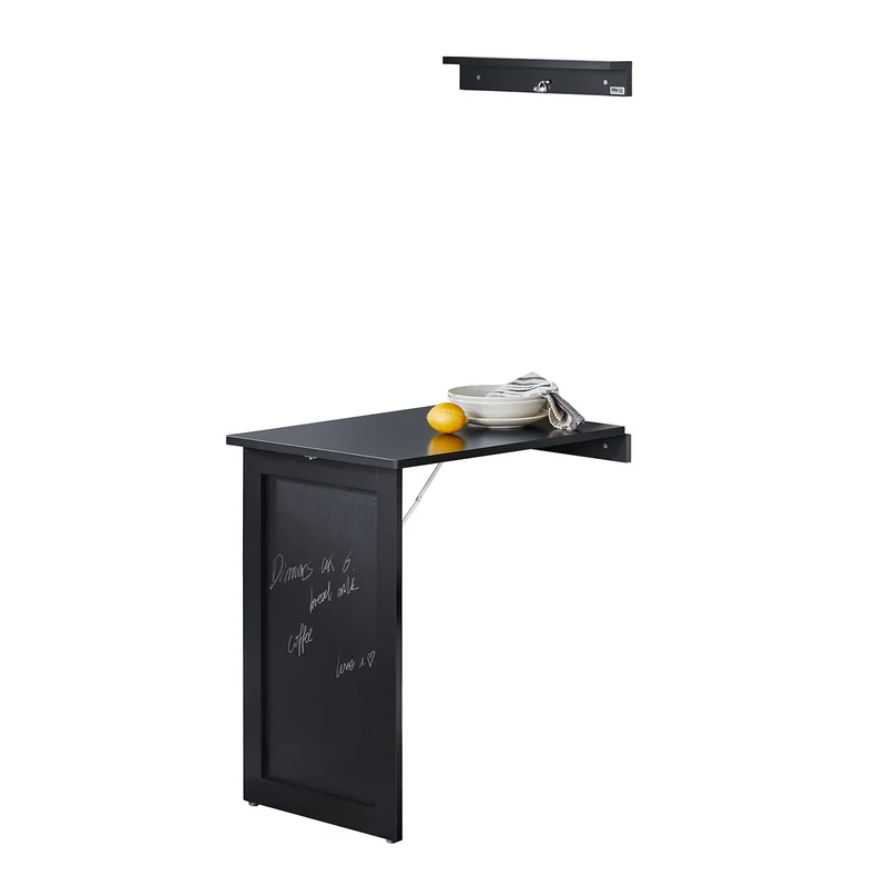 SoBuy FWT20-SCH Table Murale Rabattable à Manger Pliable avec Tableau Mémo Extensible Gain de Place pour Cuisine, Bureau et Petits Espaces Noire 50cm x 75cm x 76cm