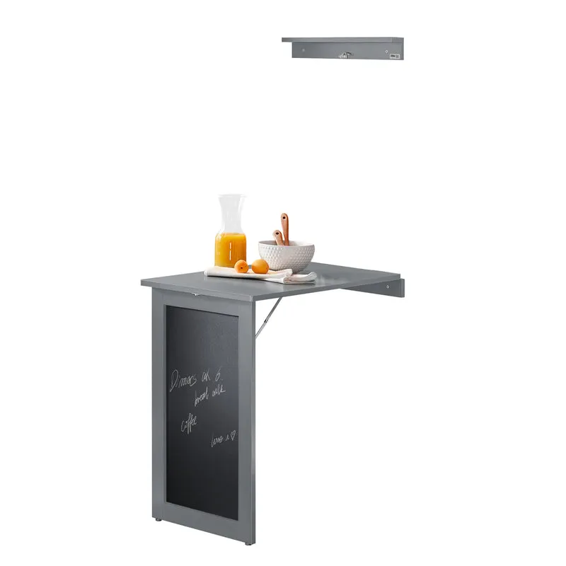 SoBuy FWT20-HG Table Murale Rabattable à Manger Pliable avec Tableau Mémo Extensible Gain de Place pour Cuisine, Bureau et Petits Espaces Gris 50cm x 75cm x 76cm