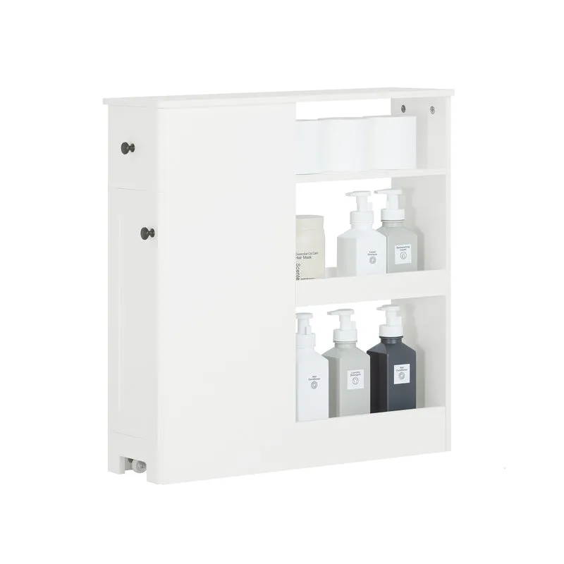 SoBuy BZR106-W Meuble de Rangement Salle de Bain Étroit sur Roulettes, Support Papier Toilette, Armoire Toilettes WC Compact Chariot de Stockage