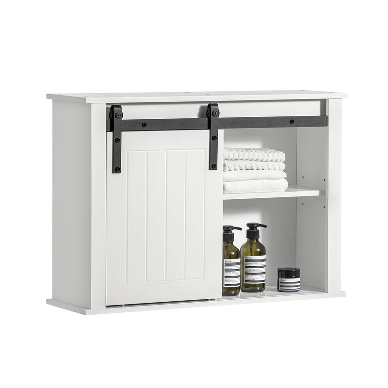 SoBuy BZR71-W Armoire Murale Salle de Bain, Placard Toilette Suspendu, Placard de Rangement, Meuble Haut Toilettes