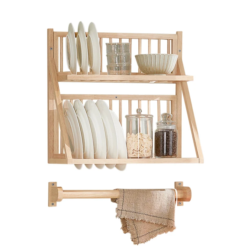 SoBuy KCR11-N Porte-Assiettes Murale Etagère Murale pour Rangement Cuisine Porte-Couverts Etagère à Epices Égouttoir