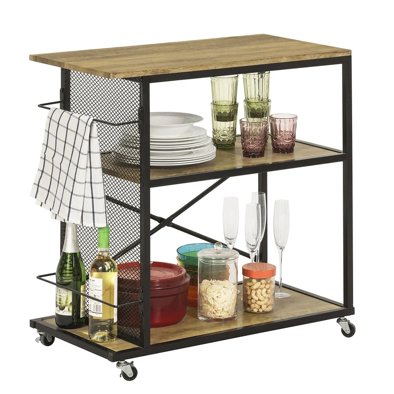 SoBuy SVW05-N Chariot de Bar Desserte de Style Industriel Desserte à 3 Niveaux avec roulettes Étagère de Cuisine