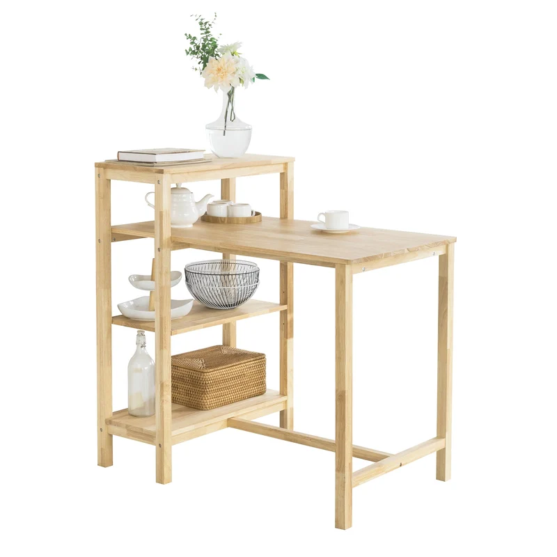 SoBuy FWT69-N Table de Salle à Manger avec étagères, Table à Manger en Bois d'hévéa