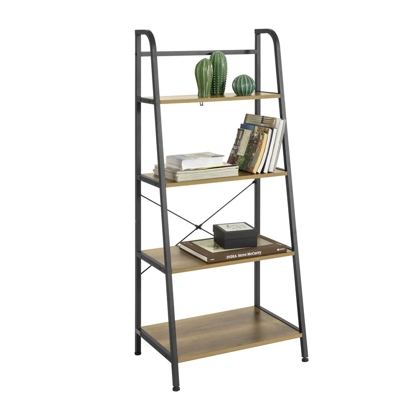SoBuy STR09-PF Bibliothèque Étagère échelle à 4 Niveaux Étagère de Rangement Cadre en Métal Stable, Style Industriel