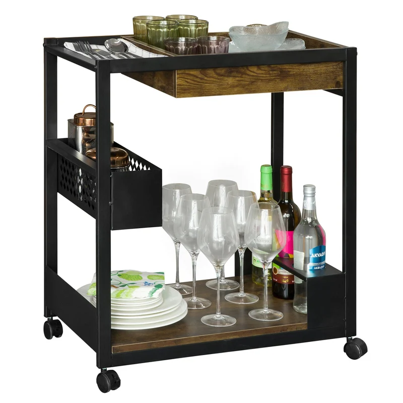 SoBuy SVW07-SCH Chariot de Bar Desserte à roulettes Chariot de Service Cuisine Commode Roulant