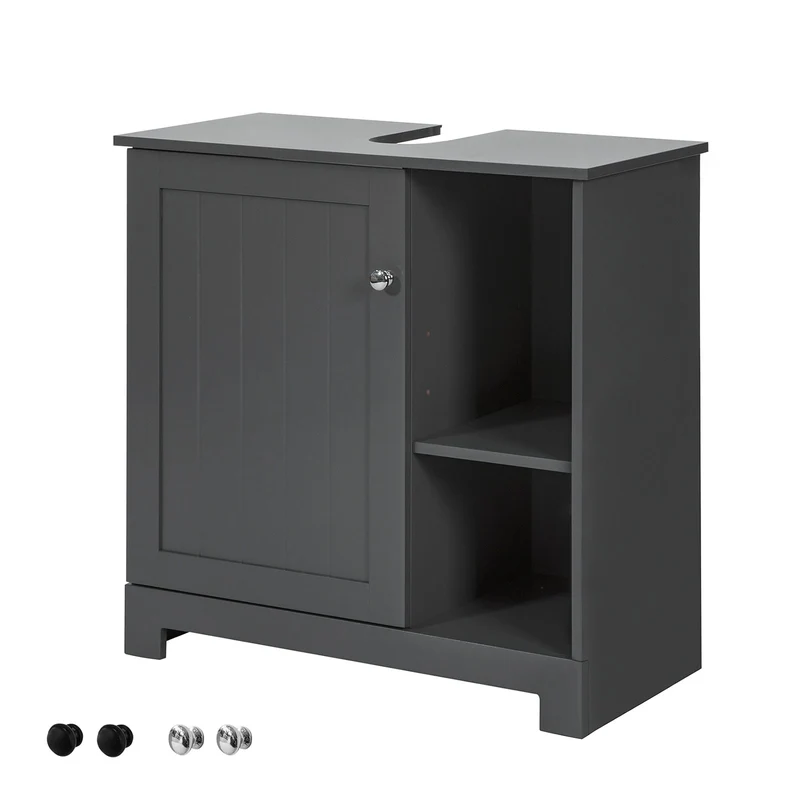 SoBuy BZR38-DG Meuble sous-Lavabo Dessous de Lavabo ou Evier Meuble de Salle de Bain Vasque à 1 Porte et 2 Étagères