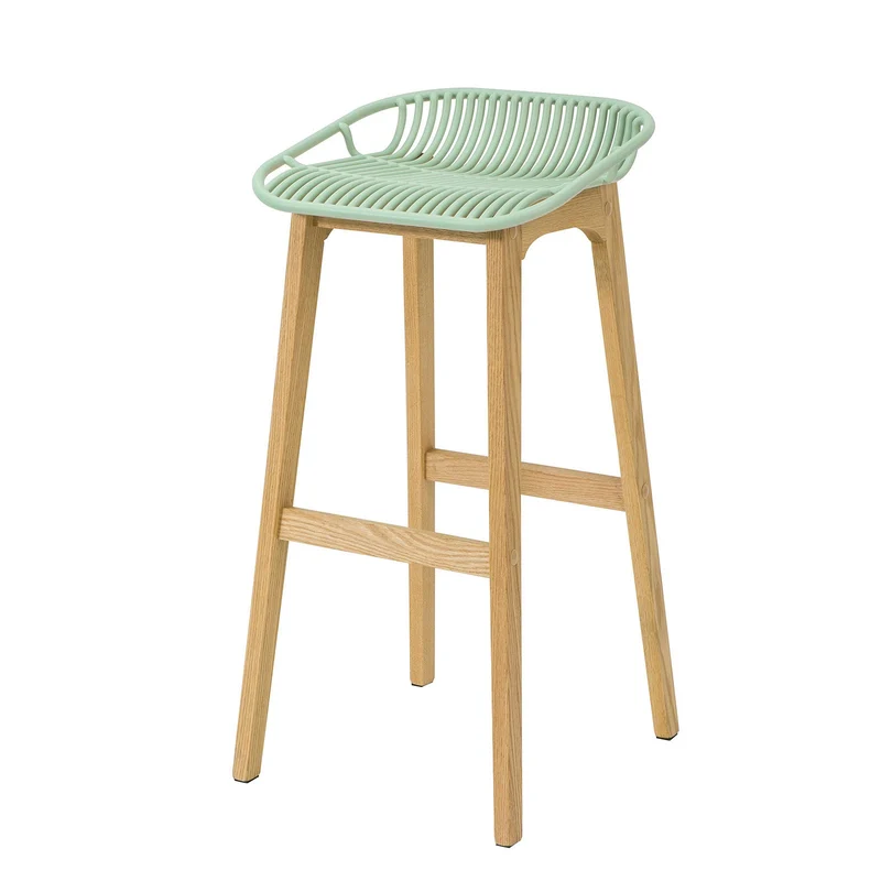 SoBuy FST77-GR Tabouret de Bar Design Chaise de Bar Cuisine avec Repose-Pieds Piètement en Bois de Chêne