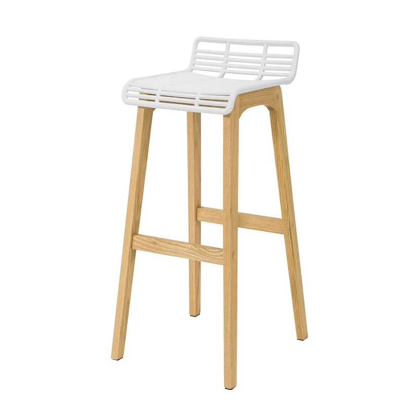 SoBuy FST76-W Tabouret de Bar Design Chaise de Bar Cuisine avec Repose-Pieds Piètement en Bois de Chêne