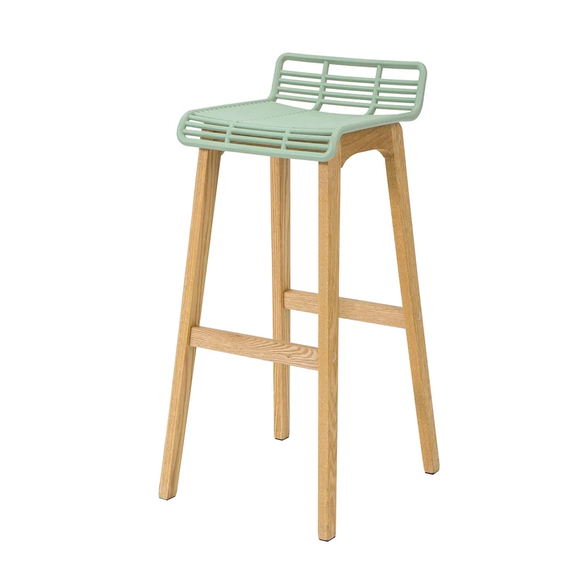 SoBuy FST76-GR Tabouret de Bar Design Chaise de Bar Cuisine avec Repose-Pieds Piètement en Bois de Chêne