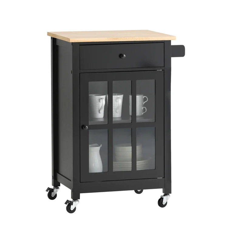 SoBuy FKW98-SCH Chariot de Service Desserte de Cuisine à roulettes Meuble de Rangement pour Cuisine et Salon L63xP46xH88cm - Noir