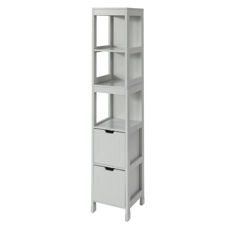 SoBuy FRG126-HG Meuble Colonne de Salle de Bain Armoire Haute – 4 étagères et 2 tiroirs -Gris Clair