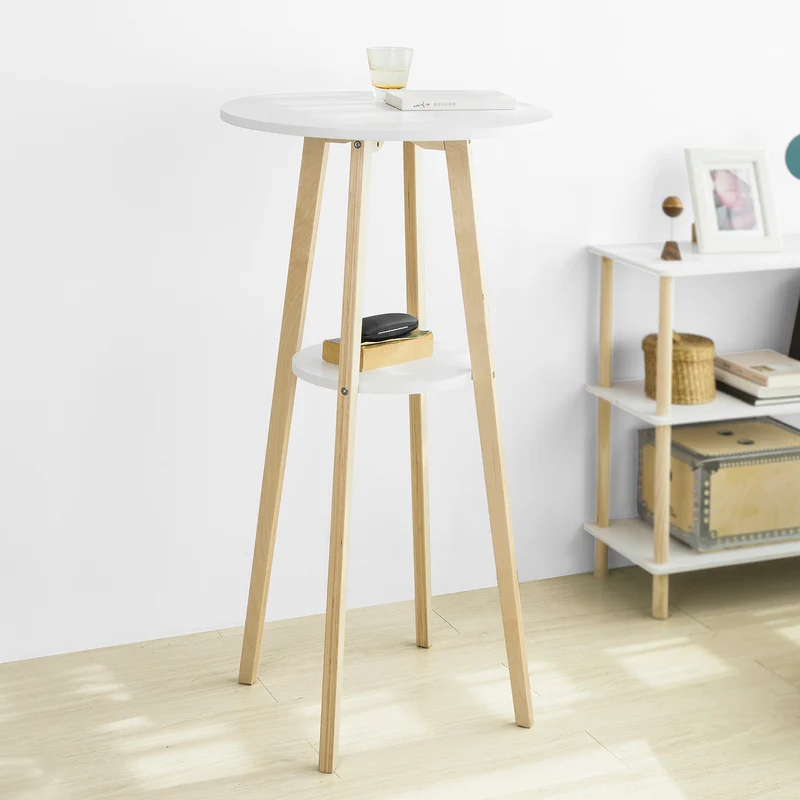 SoBuy FWT58-WN Table de Bar Table Haute de Bar Mange-Debout Cuisine Table café Ronde Scandinave