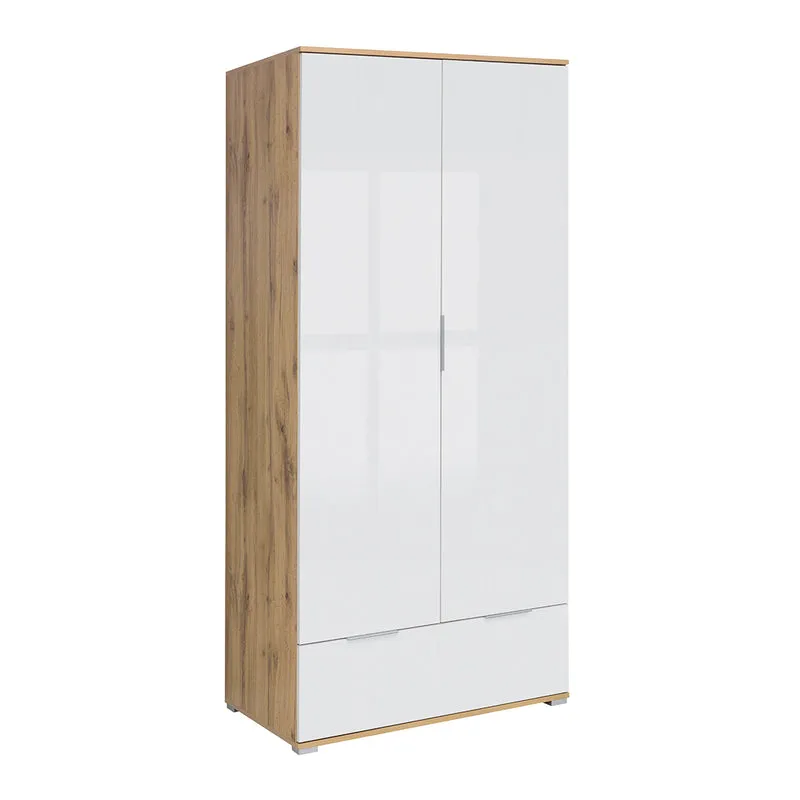 Armoire 2 portes 1 tiroir Selma Blanc et Bois