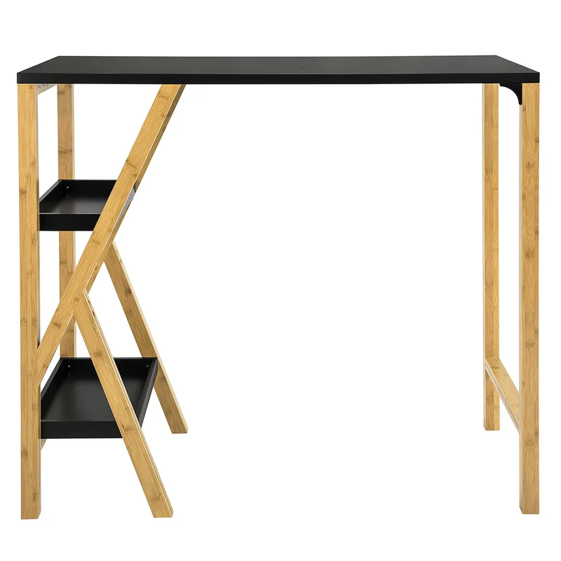 SoBuy FWT56-SCH Bar Table Haute de Bar Mange- 2 étagères de Rangement Pied