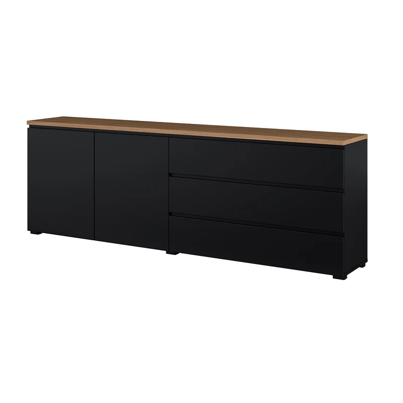 Buffet long 2 portes 3 tiroirs Liko Noir et Bois