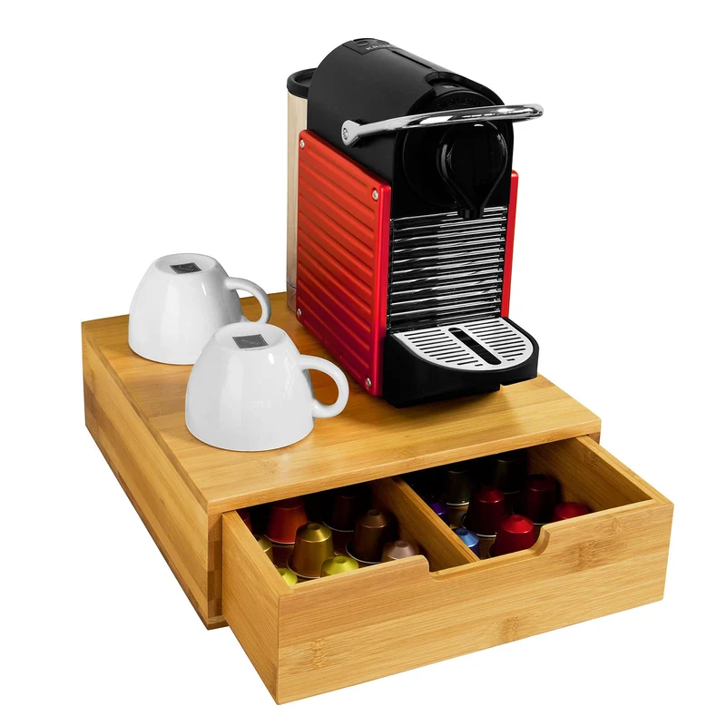 SoBuy FRG70-N Boîte de rangement à tiroirs pour capsules de thé et café en bambou Nespresso