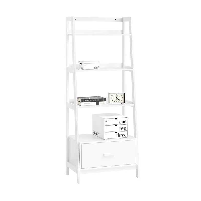 SoBuy FRG116-W Bibliothèque Étagère style échelle de 4 niveaux et 1 tiroir –Blanc