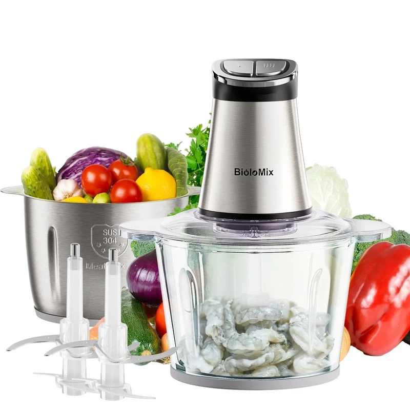 Hachoir Électrique 300W 3L — 2 Bols (Inox + Verre) et Lames Bi-Niveaux