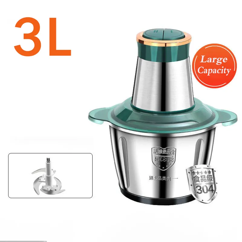 Hachoir Électrique Multifonction 3L Inox 304 — 300 W, 2 Vitesses, 4 Lames