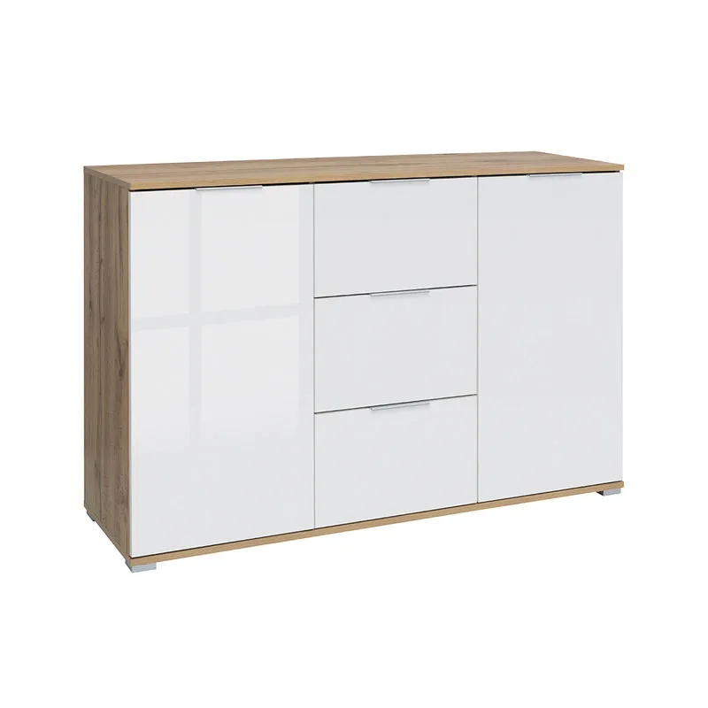 Buffet 2 portes 3 tiroirs Selma Blanc et Bois