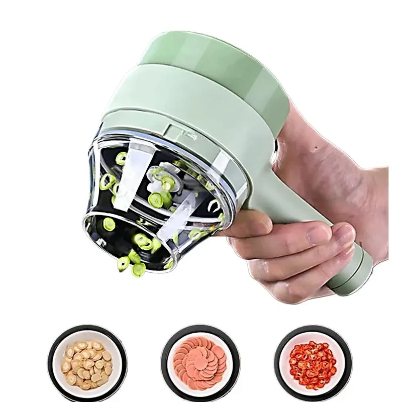 Mini Hachoir Électrique Sans Fil 4-en-1 — Ail, Légumes, Viande — Rechargeable USB
