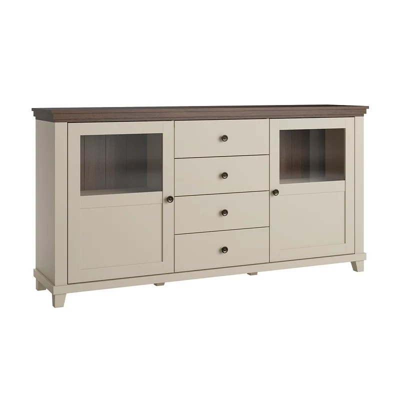 Buffet 2 portes 4 tiroirs Martin Beige et Bois
