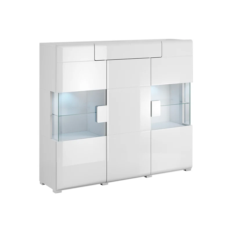 Buffet haut 3 portes 1 tiroir avec LED Jules Blanc