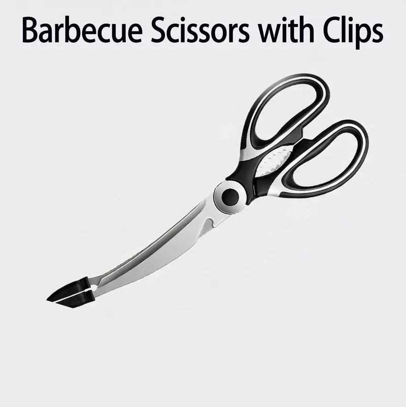 Ciseaux BBQ Multi-Fonctions Inox 304 avec Pince et Brosse Accessoire