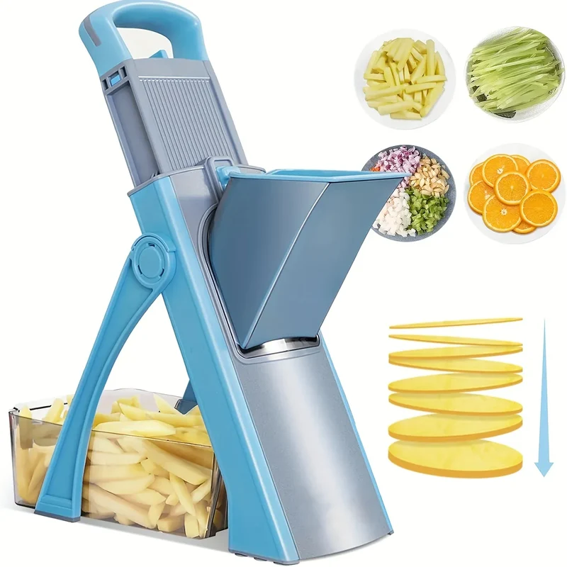 Mandoline Légumes Réglable 4 Modes — Tranches, Julienne, Dés, 0–8 mm