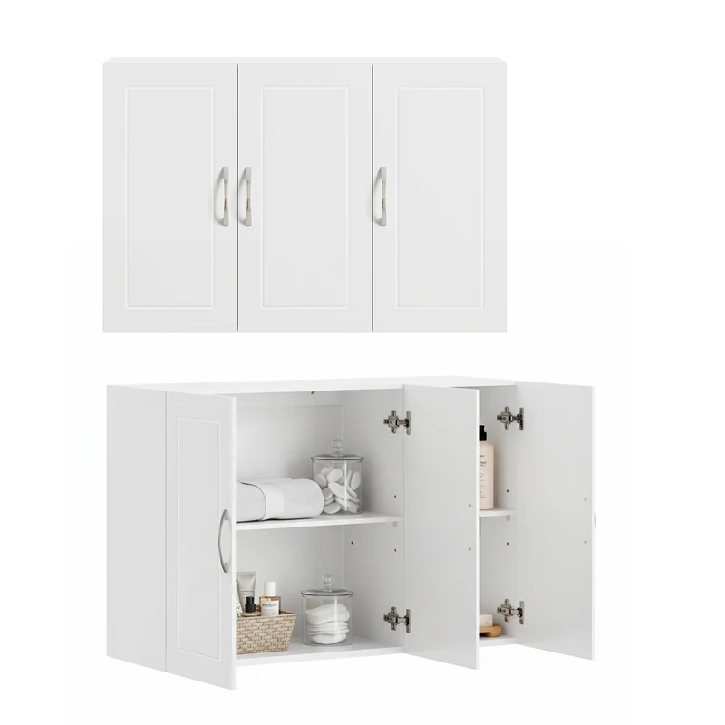 SoBuy FRG231-L-W Meuble Haut Suspendu 90 cm – 3 Portes, Étagère Réglable – Blanc