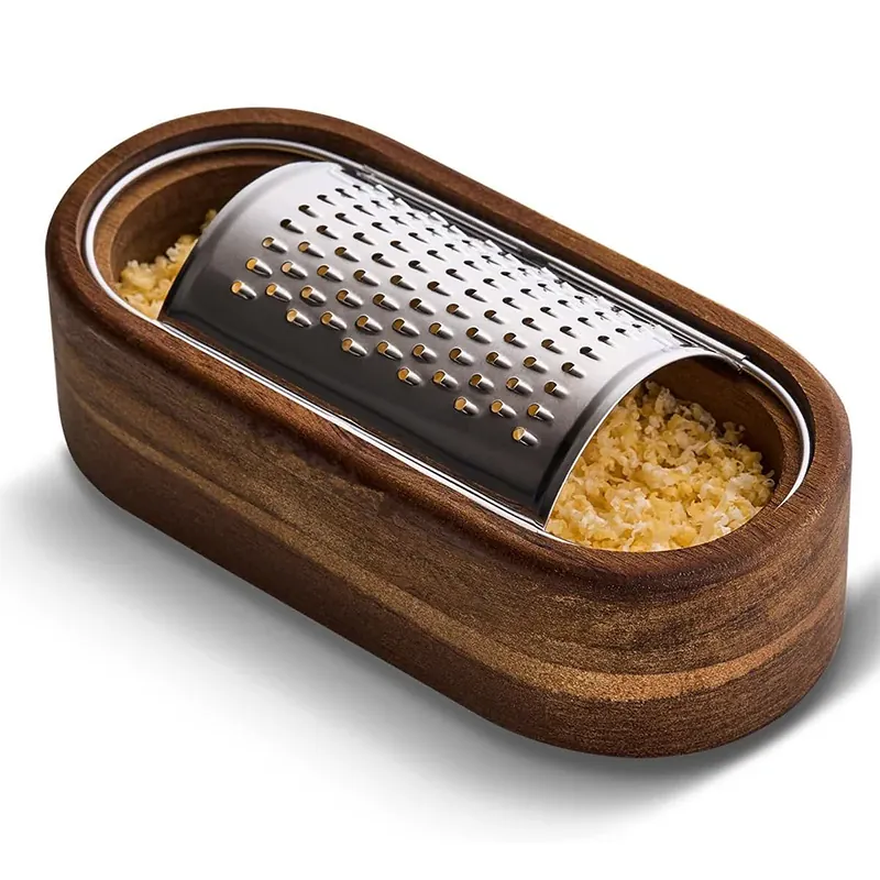 Râpe à Fromage en Acier Inox 304 avec Conteneur en Bois