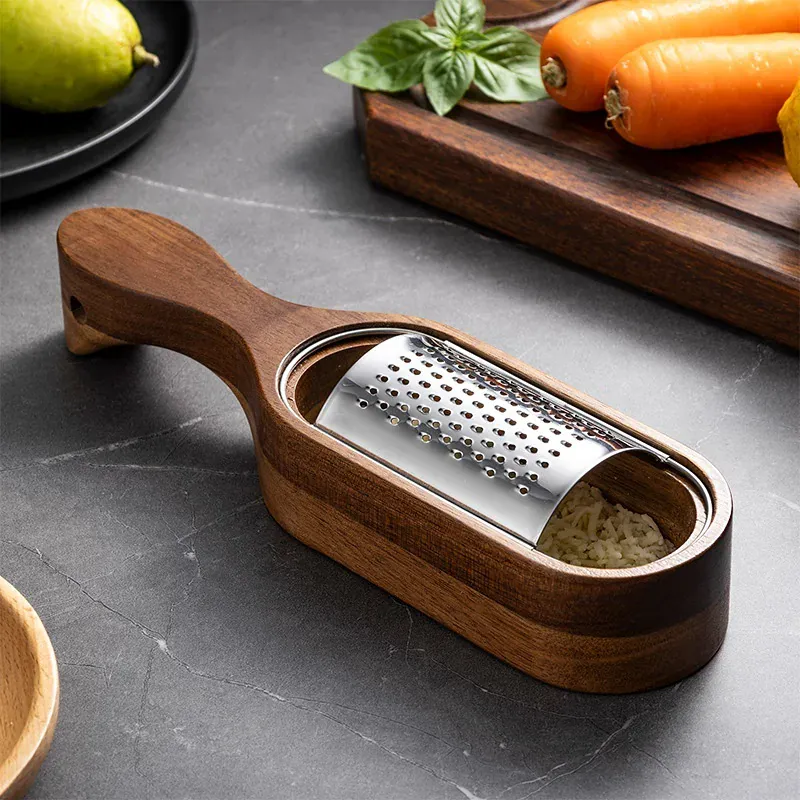 Râpe à Fromage en Acier Inox 304 avec Conteneur en Bois