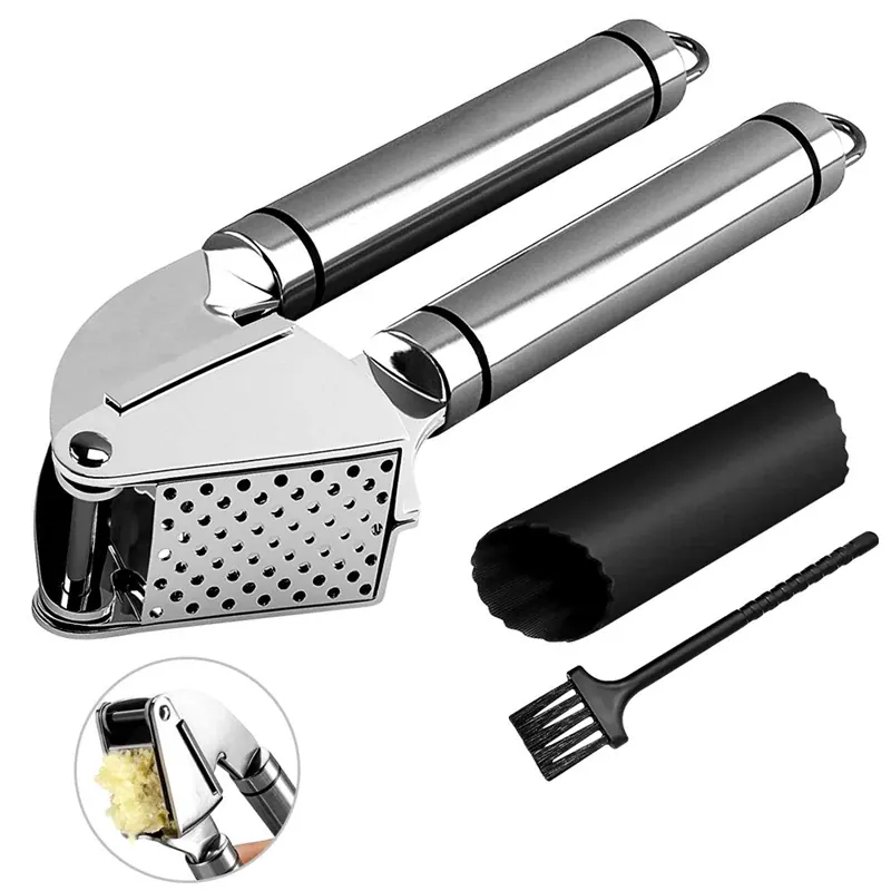 Presse-ail Acier Inoxydable | Kit avec Peeling en Silicone et Brosse