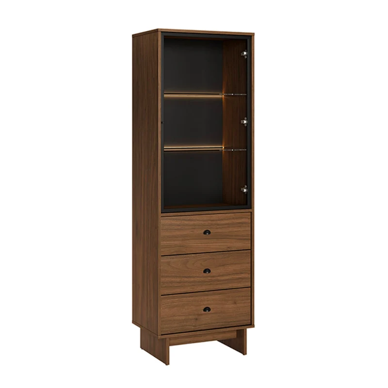 Vitrine 1 porte 3 tiroirs Riyo Bois foncé