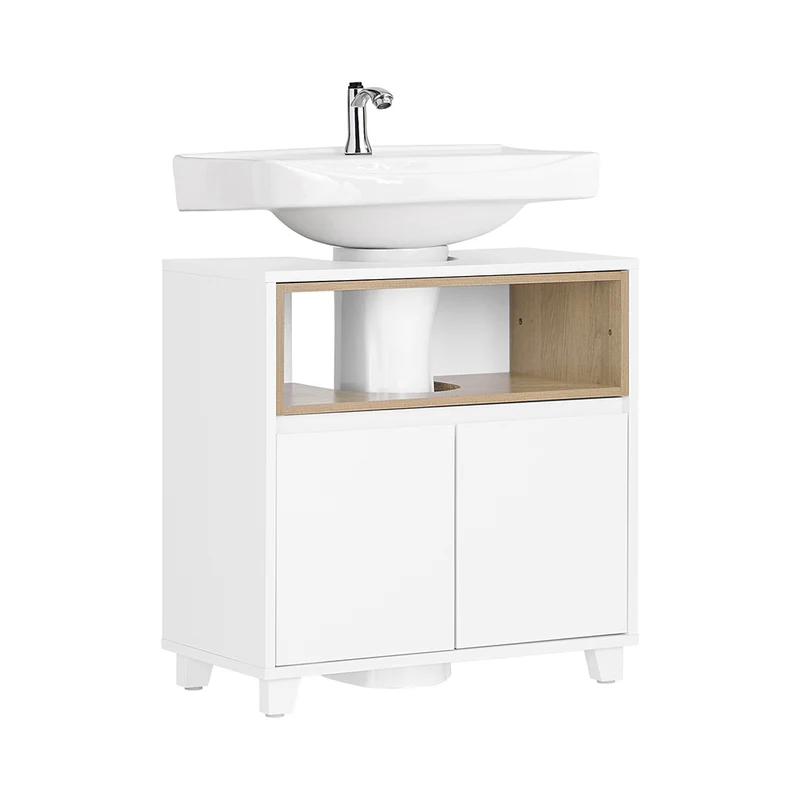 SoBuy BZR148-W Meuble Sous Lavabo de Salle de Bain, Meuble Sous Vasque à 2 Portes