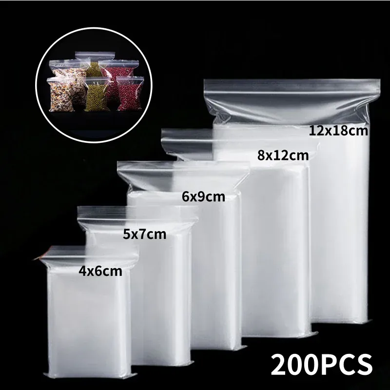 Sachets Zip Alimentaires Transparent - Lot de 200 Pièces de Tailles Variées