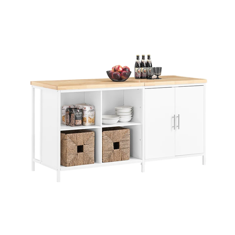 SoBuy KNL09-WN Ìlot Central de Cuisine 3-en-1 – Buffet, Table Bar et Plan de Travail, 170×60×89 cm, Blanc & Bois